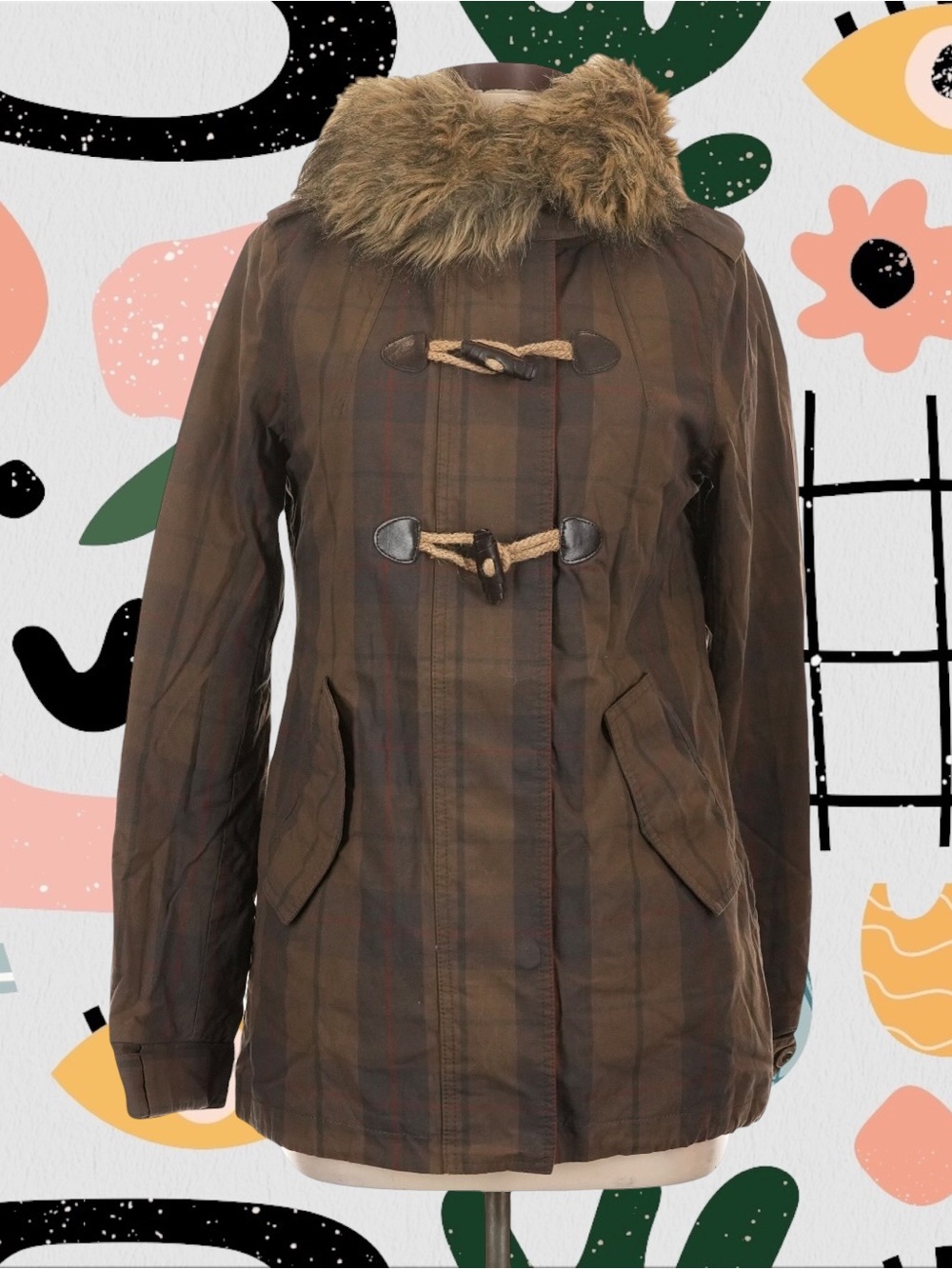 NWT✨ | CoffeeShop | Plaid Faux Fur Lined Jacket with Faux Fur Trim Hood
